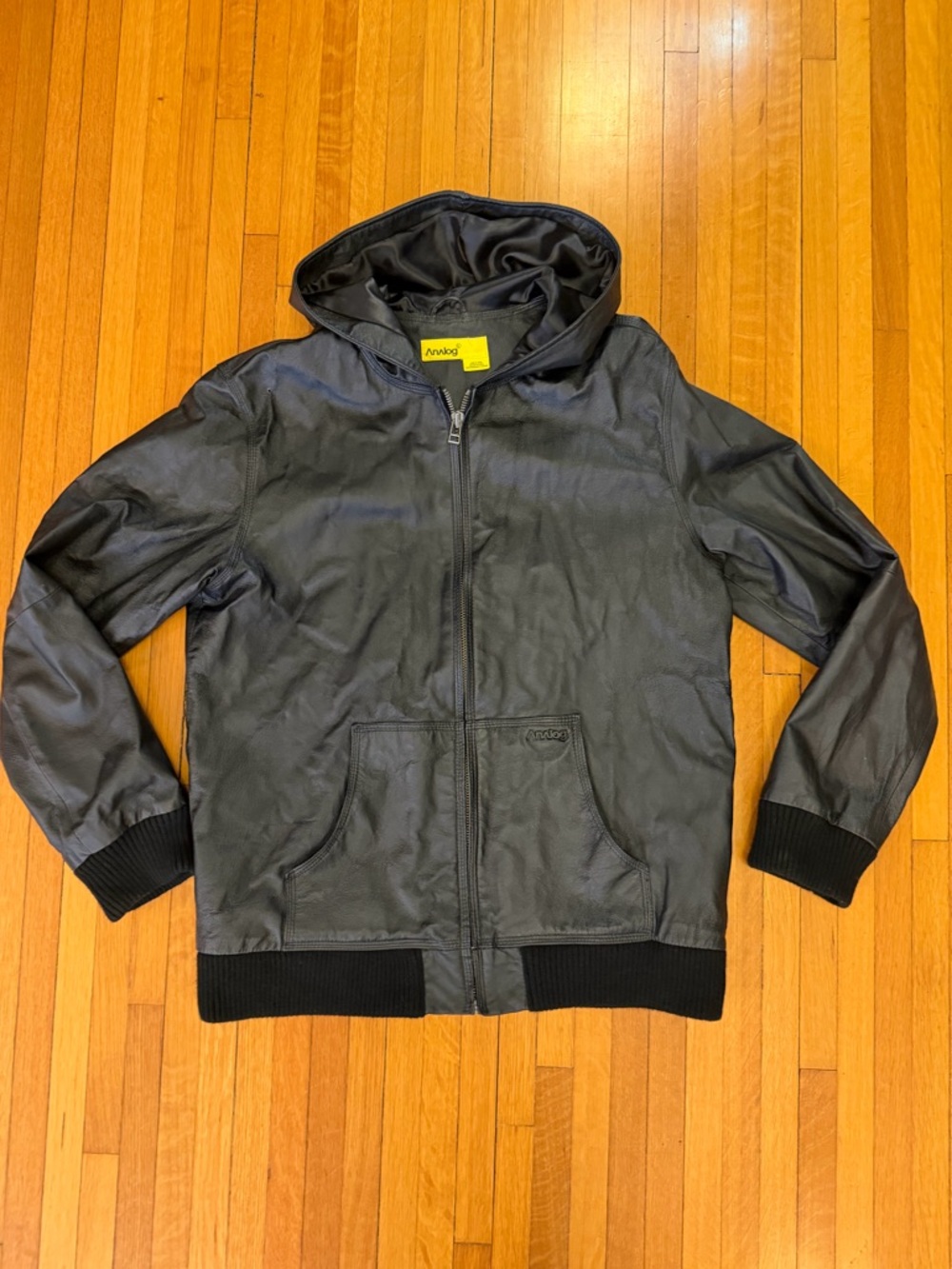 Burton Analog Emulsion Blk Hooded Leather Bomber Jacket Men L Rare 2008 Skater - Picture 4 of 14